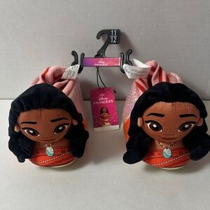 Disney Princess Moana Plush Slippers - Orange, Pink & Black